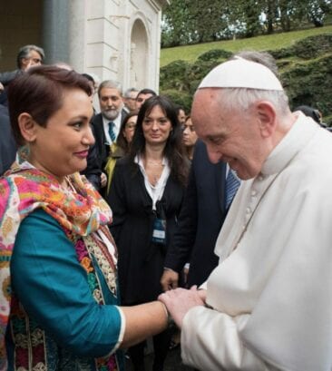 Dr. Farhana Sultana with His Holiness Pope Francis, at the Pontifical Academy of Sciences, The Vatican, 2017